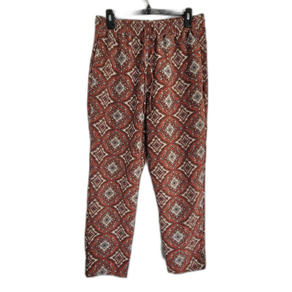H&M Red Brown Aztec Geometric Diamond Print Pull On Elastic Waist Wide Leg Pants - Picture 1 of 11